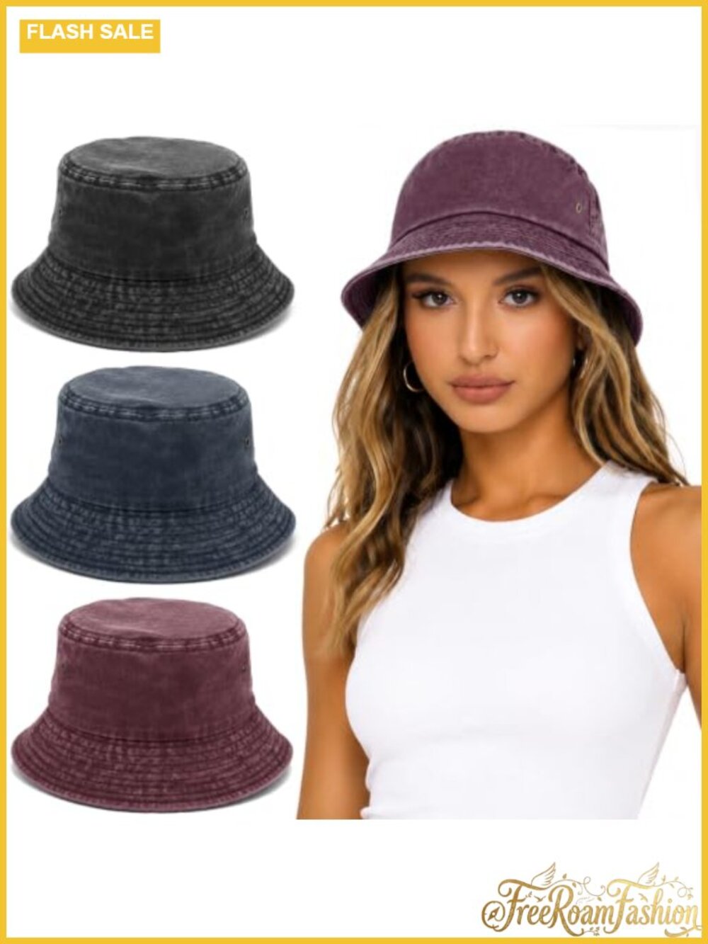 3 Pack Vintage Washed Cotton Bucket Hat Unisex Soft Foldable Fisherman
